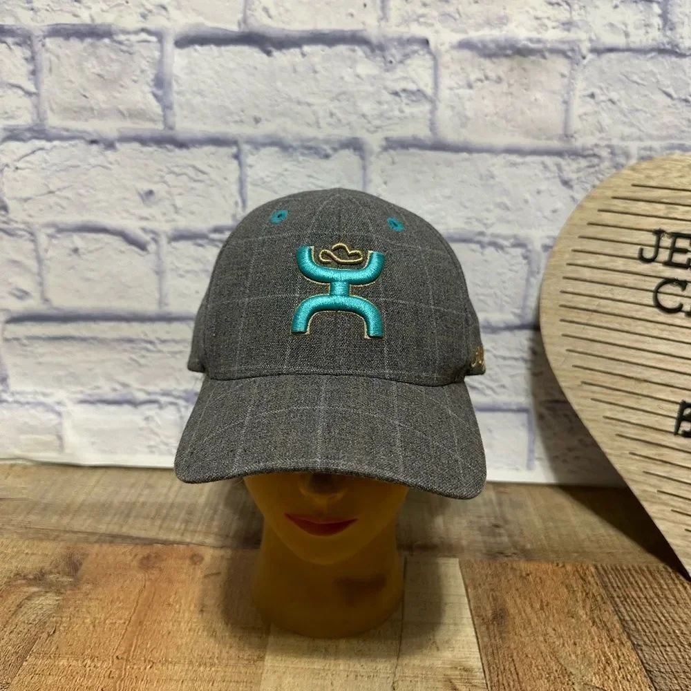 Hooey Ball Cap Grey Green Blue teal Cowboy Roping Hat Plaid Rodeo